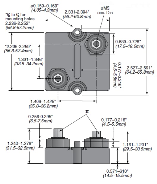 Mechanical Drawing - Ohmite TAP800 800W Heat Sinkable Planar Resistor